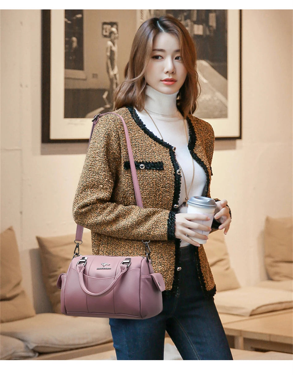 Designer Women Soft Leather Handbags Luxury Female Shoulder Crossbody Bag Brand Casual Totes Ladies Shopper Messenger Boston Bag
