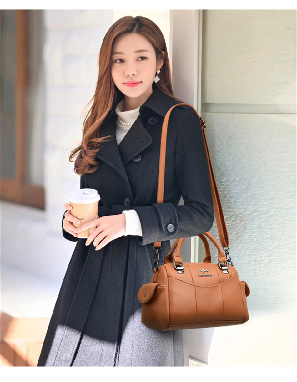 Designer Women Soft Leather Handbags Luxury Female Shoulder Crossbody Bag Brand Casual Totes Ladies Shopper Messenger Boston Bag