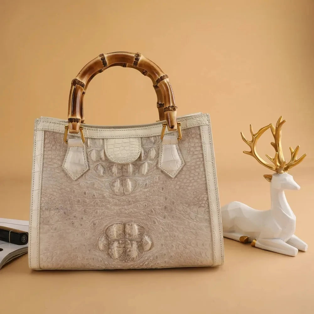 2024 New Designer Luxury Crocodile Leather Women's Handbag with Bamboo Handle High Grade Large Capacity Female Bag