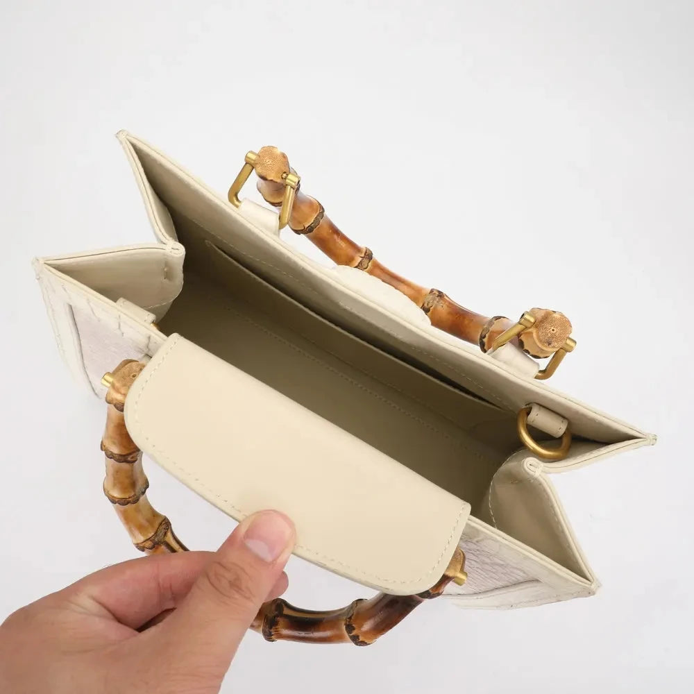 2024 New Designer Luxury Crocodile Leather Women's Handbag with Bamboo Handle High Grade Large Capacity Female Bag