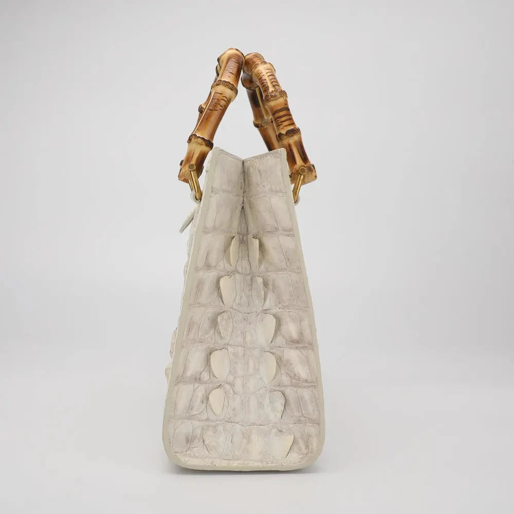 2024 New Designer Luxury Crocodile Leather Women's Handbag with Bamboo Handle High Grade Large Capacity Female Bag