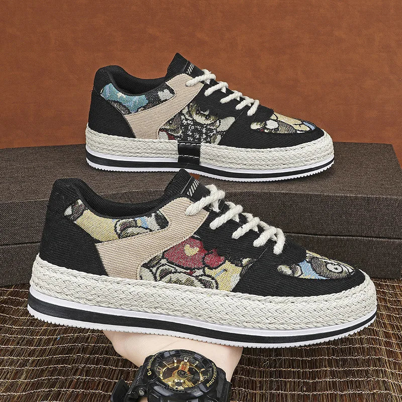 Men's Canvas Shoes Summer Breathable Sports Casual Work Shoes Soft Bottom Wear-resistant Corduroy Loafers Flat Rubber Sole