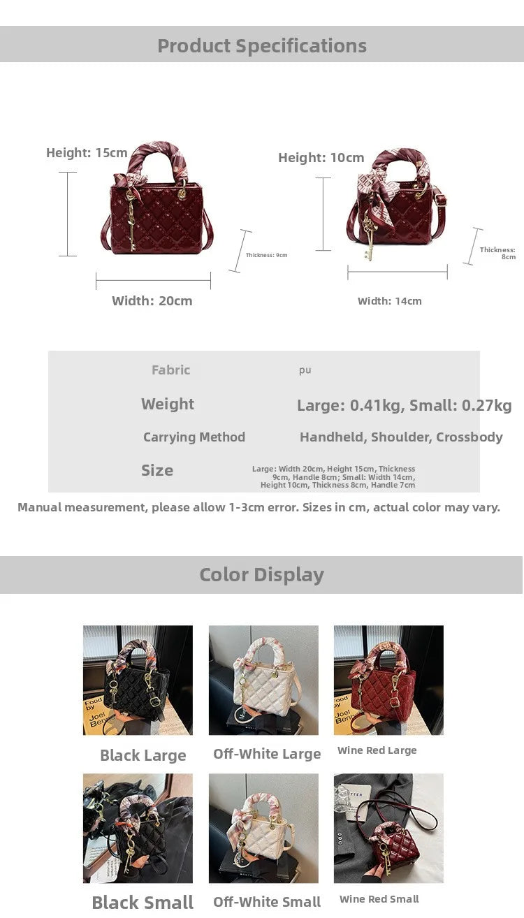 Street Trend Commuter Women's Shoulder Bag Retro Diamond Grid Design Small Tote Casual Handbag Soft PU Material Zipper Closure