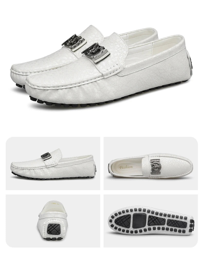 Designer Dragon Button Loafers Men's Comfortable Soft Bottom Black Fashion Flat Shoes Green Business Dress Driving Shoes for Man