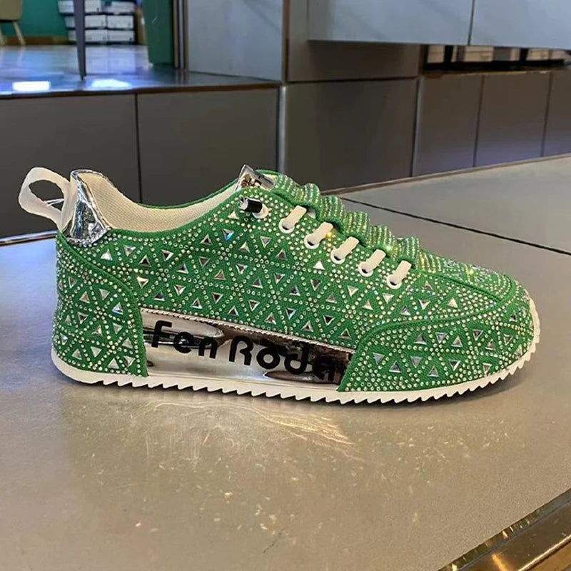 Luxury New Designer Men's Charm Rhinestone Lace Up All Match Platform Causal Shoes Male Flats Moccasins Walking Sneakers Zapatos