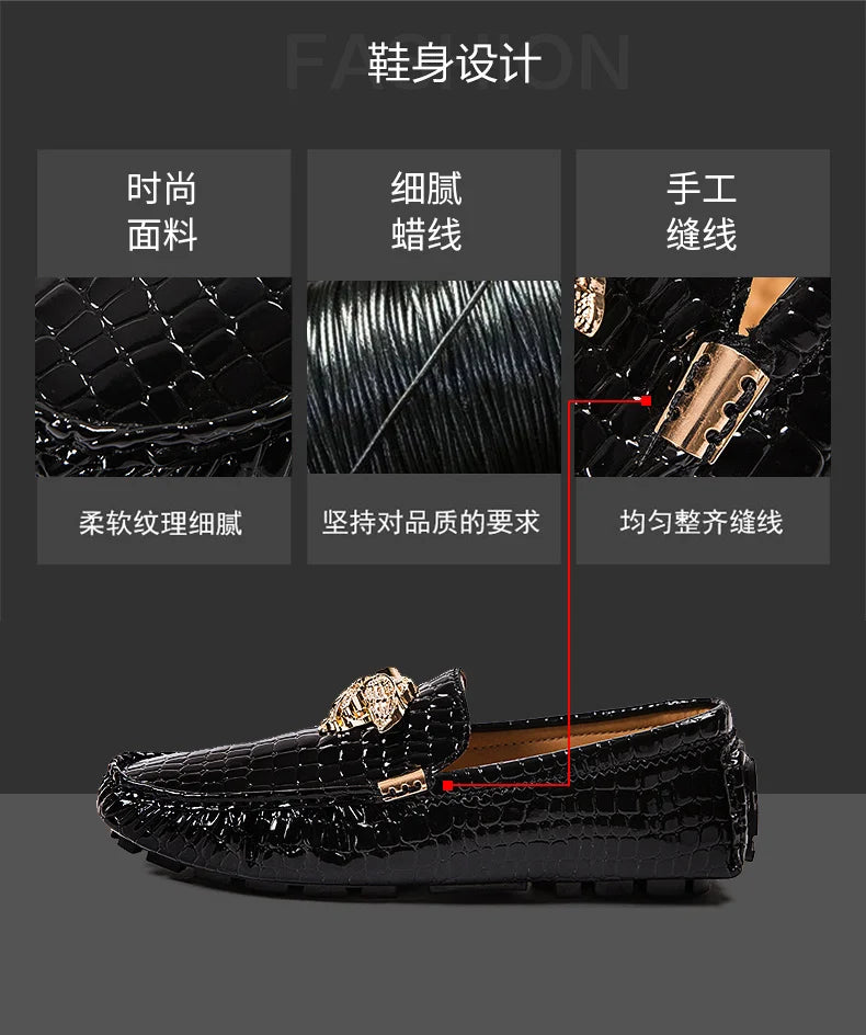 European Station Slip-On Lazy Beanie Shoes Men's Crocodile Pattern Men's Shoes 36 Small Size 48 Large Size New Casual Men's Leather Shoes