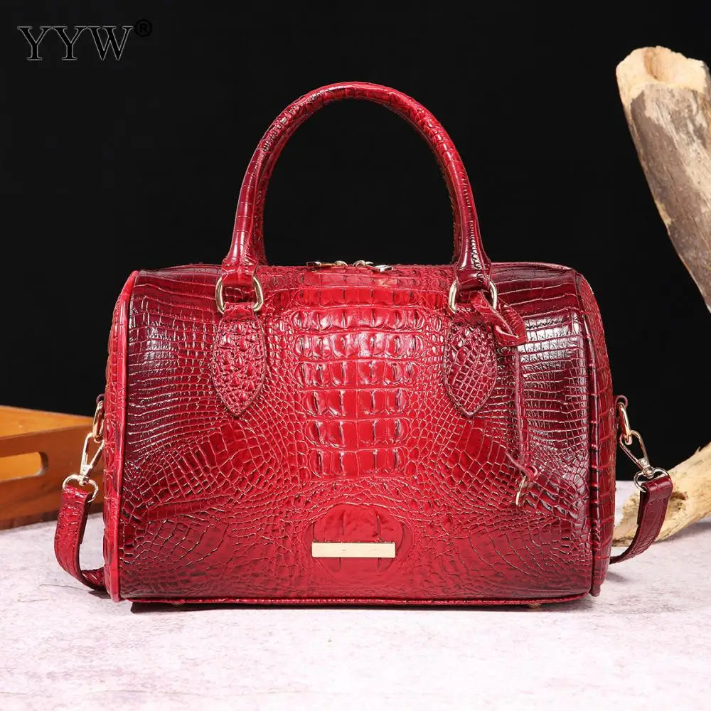 Top-Handle Crocodile Purses For Women Crossbody Leather Bags Trendy Large Capacity Tote with Shoulder Strap Lady Commuting Bags