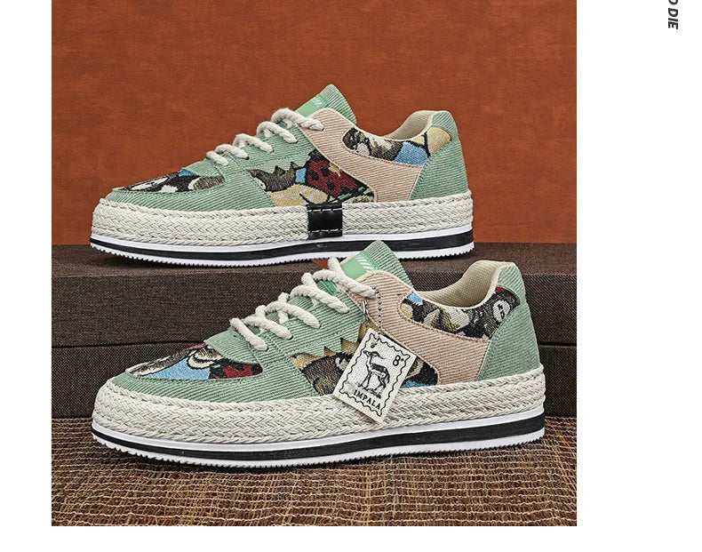 Men's Canvas Shoes Summer Breathable Sports Casual Work Shoes Soft Bottom Wear-resistant Corduroy Loafers Flat Rubber Sole