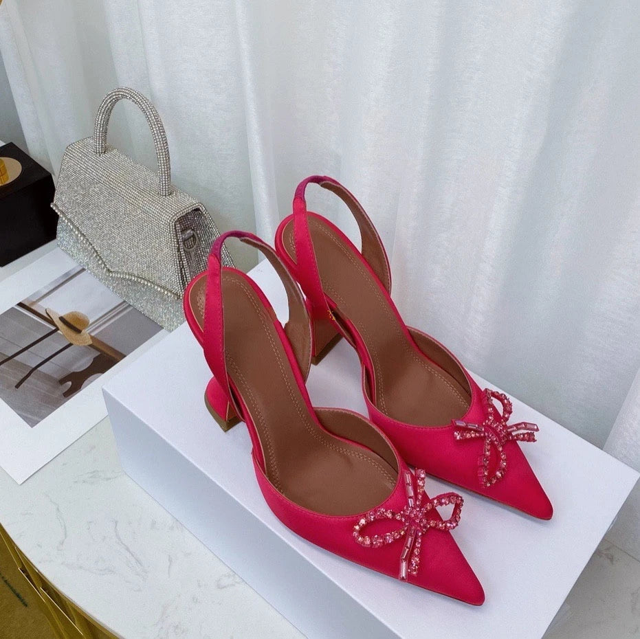 2023 New High Heels Women's Rhinestone Bow Pointy Glasses with Stilettos and Sandals Women.