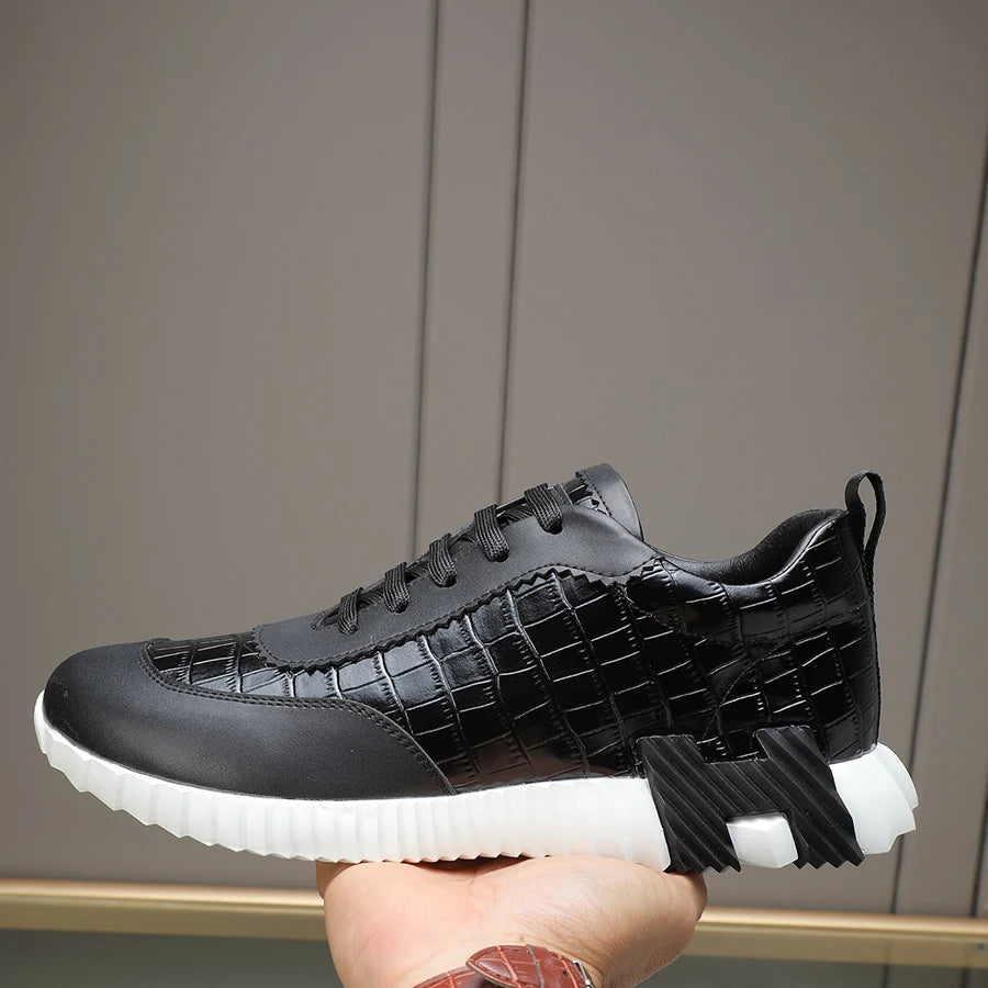 Bongjani Men's Breathable Red Leather Sport oes Casual Faionable All-Season Low-Top Stitched Rubber Sole round Toe oes