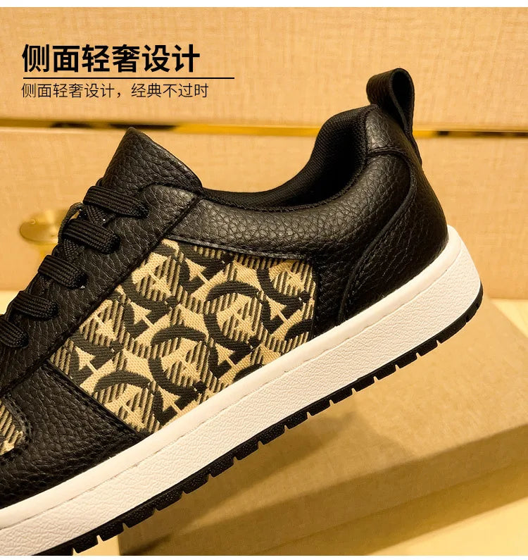 European New Shoes for Men Genuine Leather Patchwork Casual Shoes Trend Flat Skateboard Shoes Youth Cool Lace-up Sneakers