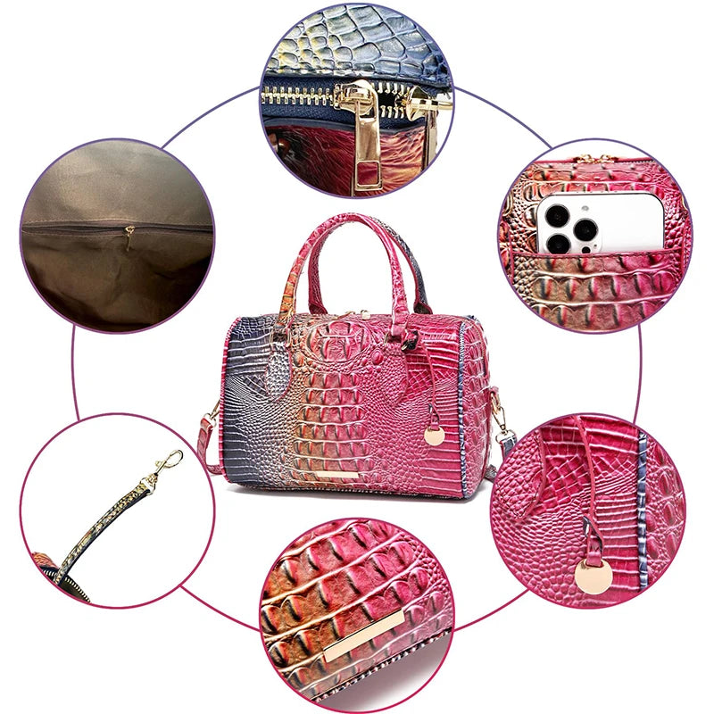 Top-Handle Crocodile Purses For Women Crossbody Leather Bags Trendy Large Capacity Tote with Shoulder Strap Lady Commuting Bags