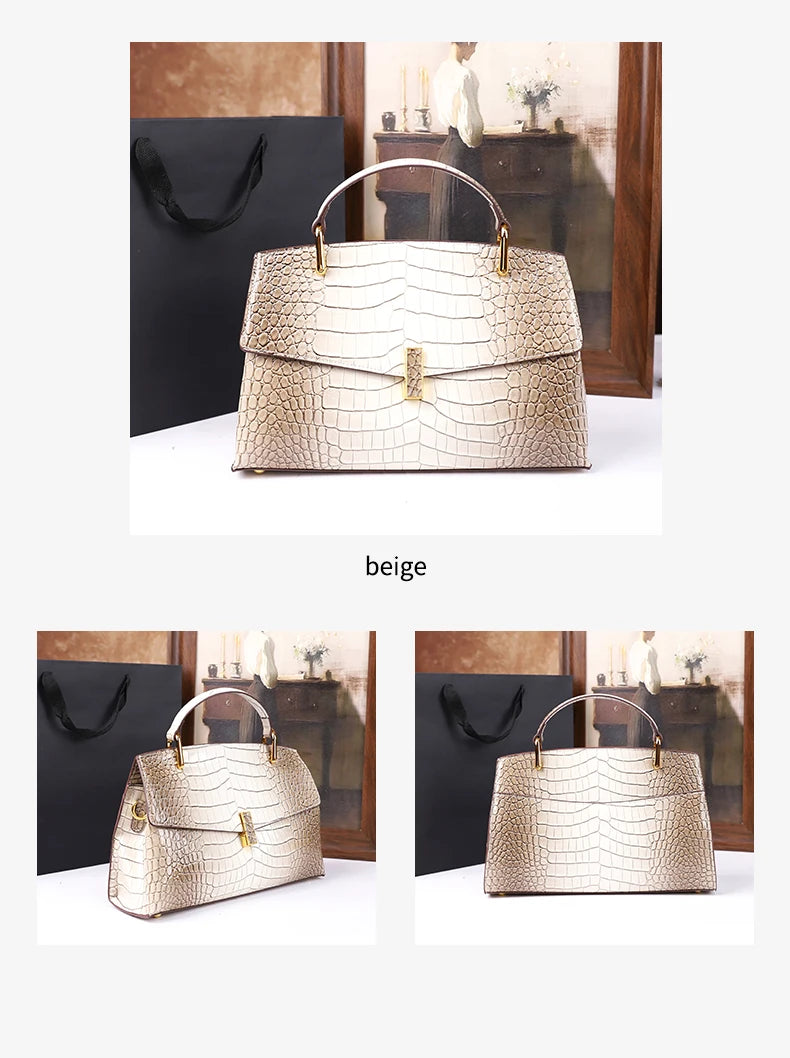 2025 New Crocodile Pattern Large Capacity Handbag Vintage Ladies Single Shoulder Slant Cross Bag Stylish Simple Women's Purse