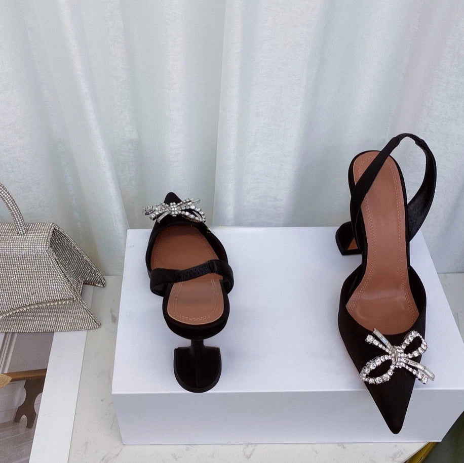 2023 New High Heels Women's Rhinestone Bow Pointy Glasses with Stilettos and Sandals Women.