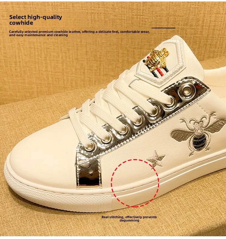 High-quality Men's Casual Shoes with Exquisite Embroidery, Anti-slip and Wear-resistant, Street Fashion Handcrafted Leathershoes