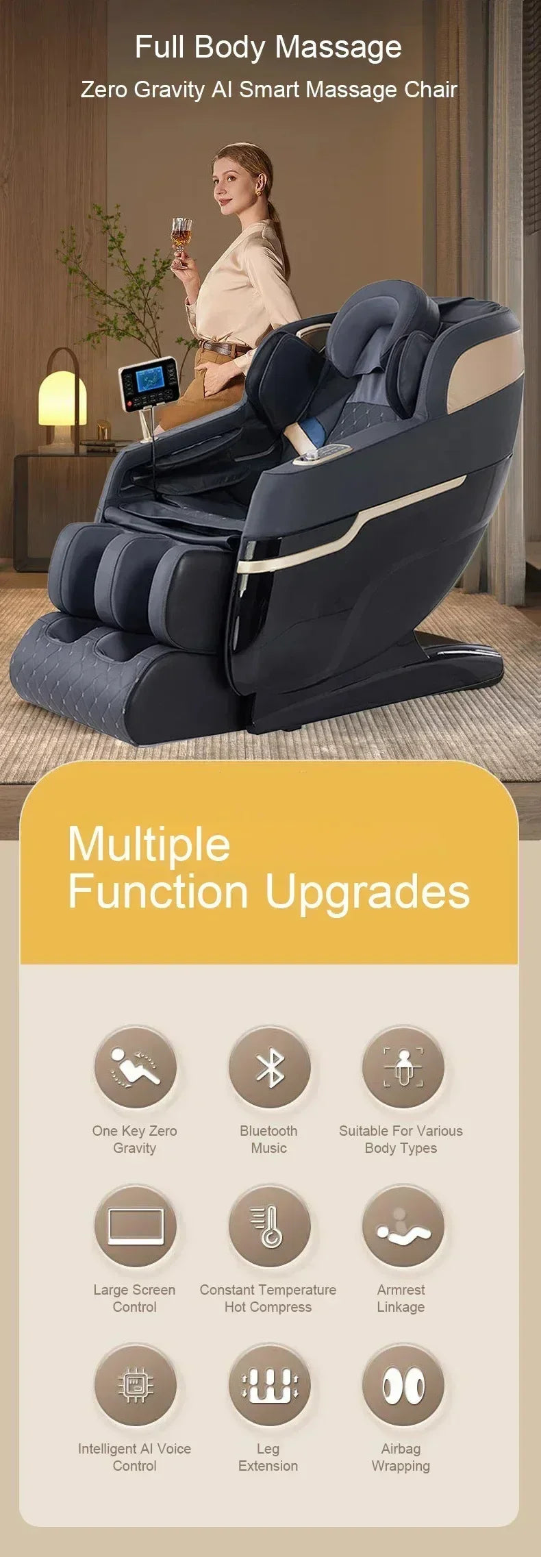 4D SL Track Massage Chair, Zero Gravity Recliner, Full Body Airbag Massage Sofa, Touch Screen Office Massage Chair