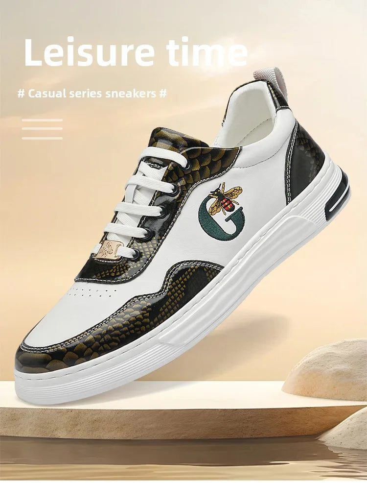 Italian Designer Men's Casual Bee Shoes, Luxurious and Fashionable Genuine Leather Business Shoes, Classic Sports Shoes