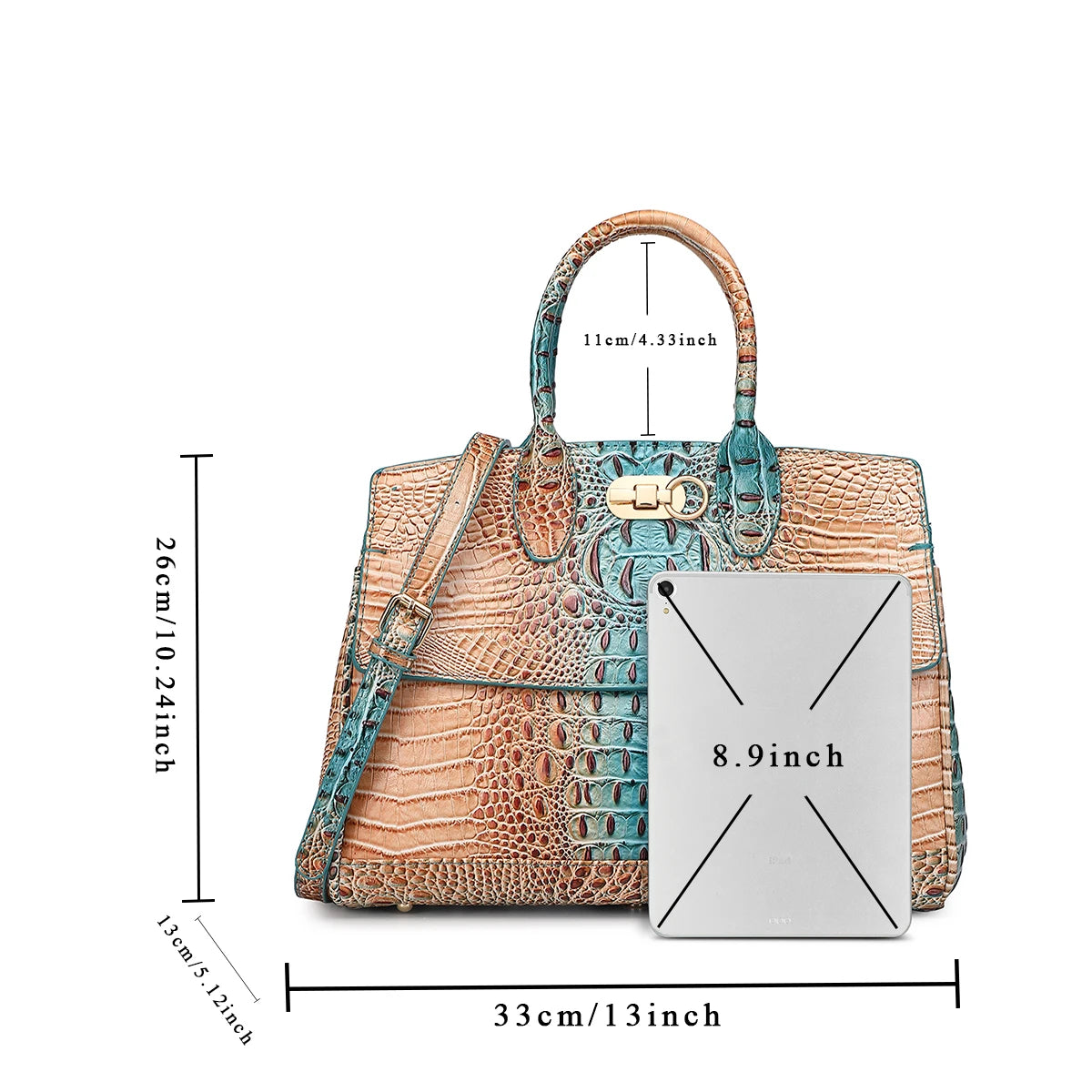 Crocodile Pattern Handbag & Purses Set, Multi-functional Vintage Top Handle Crossbody Bag & Business Clutch Bag & Card Coi