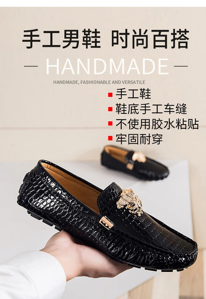 European Station Slip-On Lazy Beanie Shoes Men's Crocodile Pattern Men's Shoes 36 Small Size 48 Large Size New Casual Men's Leather Shoes
