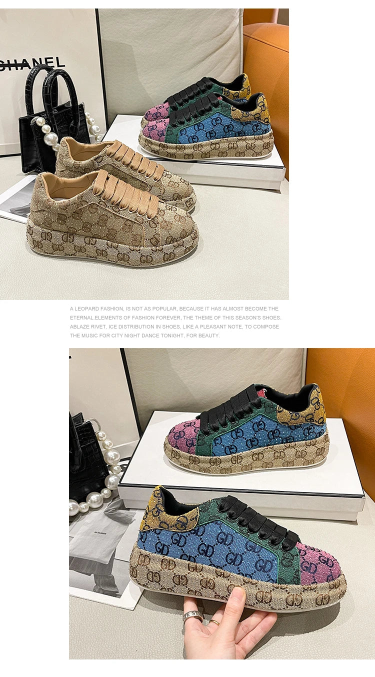 Mixed colors Full Diamond Women's Casual Shoes Fashion Luxury Platform Sports Shoes Women's Party Designer Shining Women's Shoes