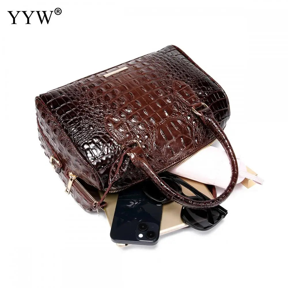 Top-Handle Crocodile Purses For Women Crossbody Leather Bags Trendy Large Capacity Tote with Shoulder Strap Lady Commuting Bags
