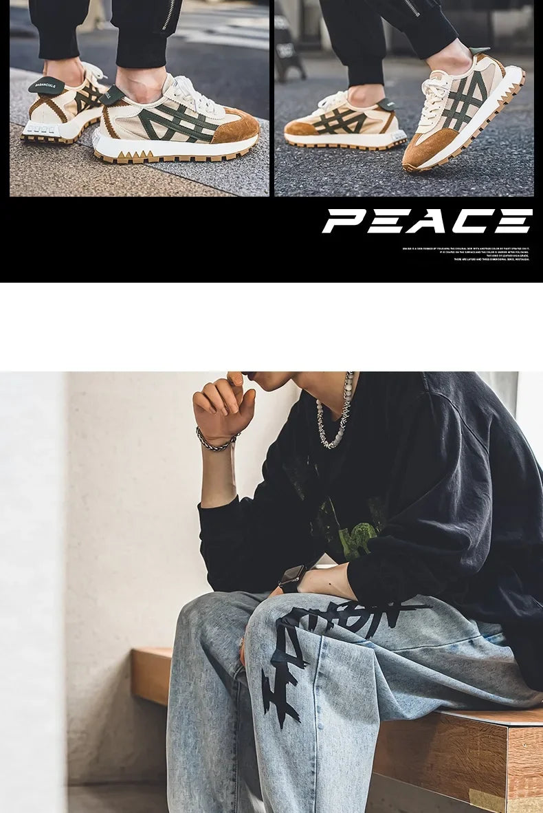 Men's classic running shoes with lace up flat bottom, sports soft sole, breathable walking canvas, Forrest Gump