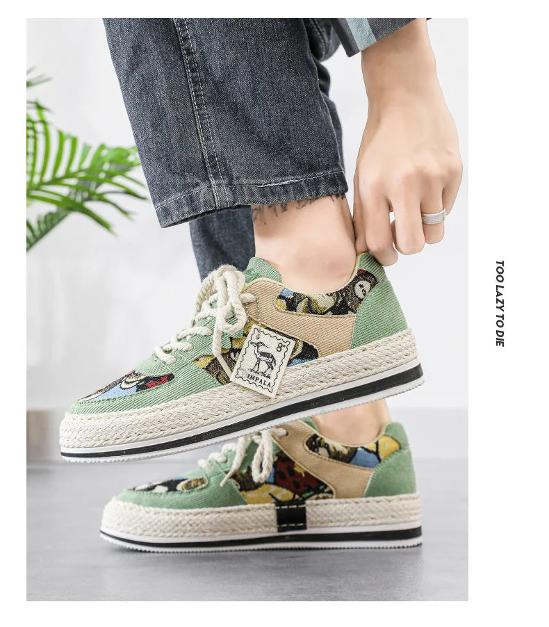 Men's Canvas Shoes Summer Breathable Sports Casual Work Shoes Soft Bottom Wear-resistant Corduroy Loafers Flat Rubber Sole