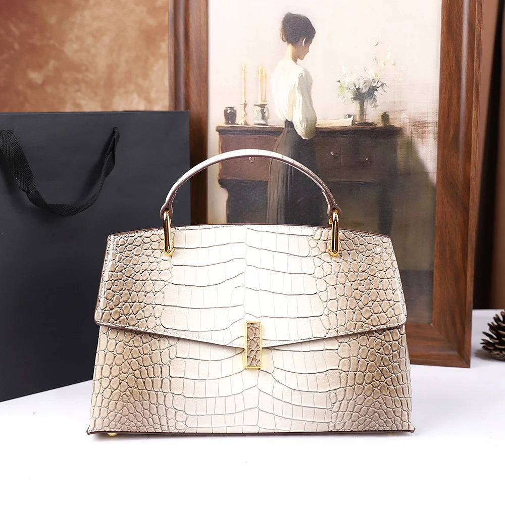 2025 New Crocodile Pattern Large Capacity Handbag Vintage Ladies Single Shoulder Slant Cross Bag Stylish Simple Women's Purse