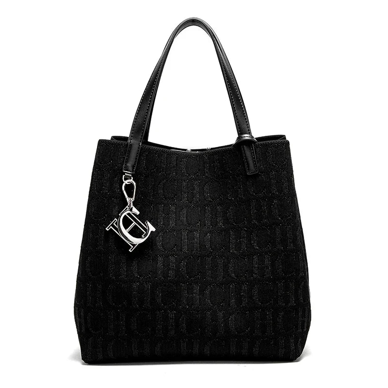 CH Women's Handbag Large Capacity Women's Simple Daily Commute Versatile Solid Color Letter Printed Design Shoulder Bag