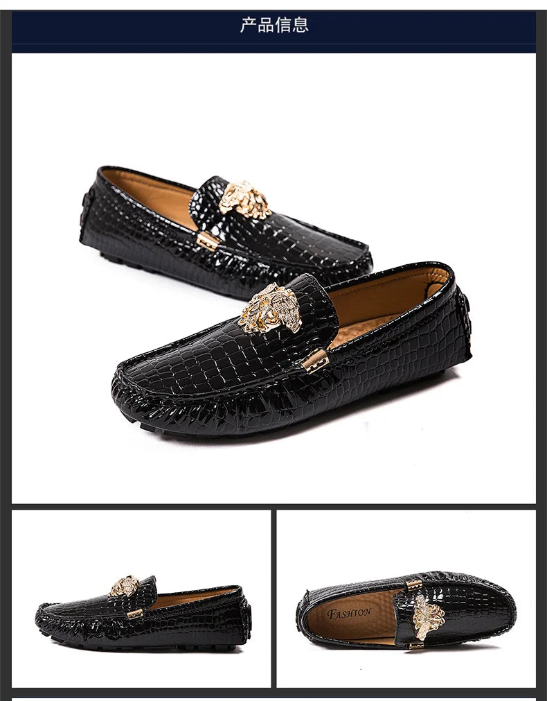 European Station Slip-On Lazy Beanie Shoes Men's Crocodile Pattern Men's Shoes 36 Small Size 48 Large Size New Casual Men's Leather Shoes