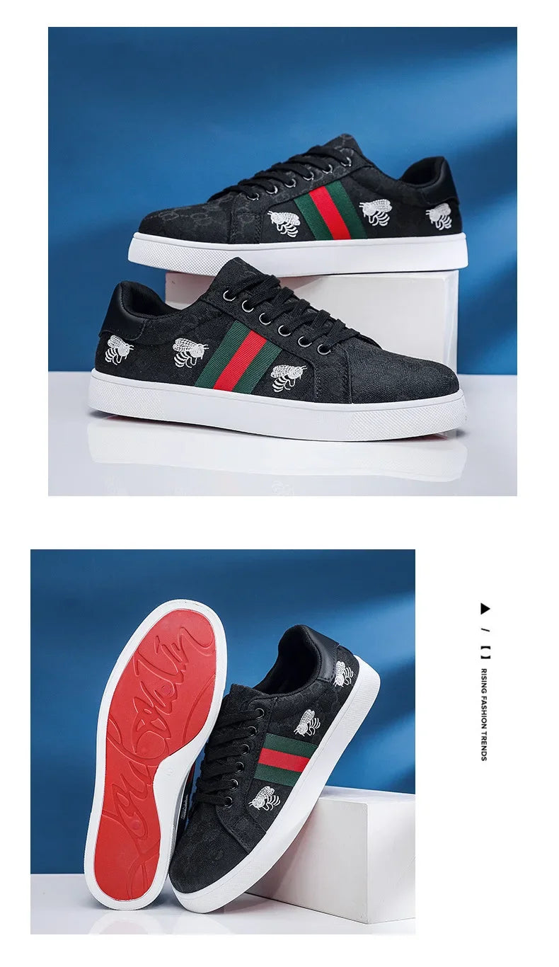 Men's Canvas Shoes Breathable Sports Sneakers Casual Style Student Footwear Fashionable Flat Board Shoes Mid Heel Grid Lining