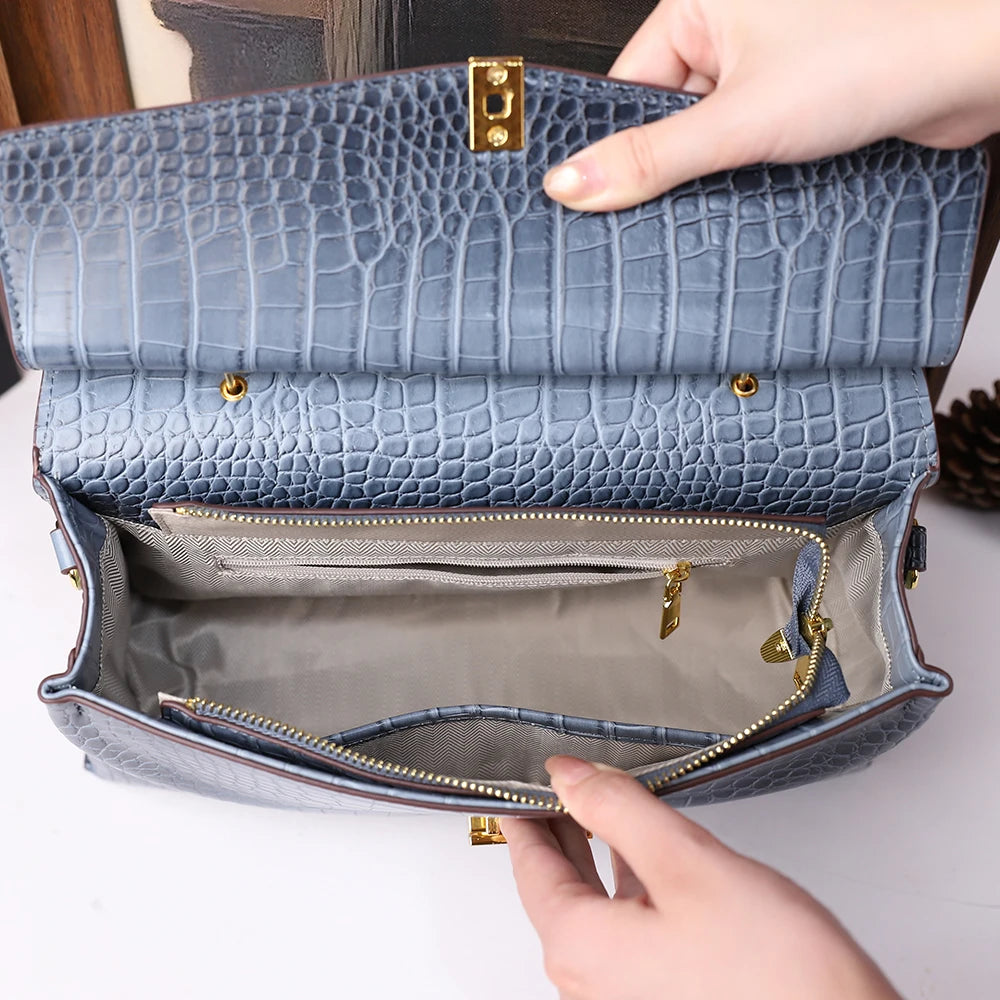 2025 New Crocodile Pattern Large Capacity Handbag Vintage Ladies Single Shoulder Slant Cross Bag Stylish Simple Women's Purse