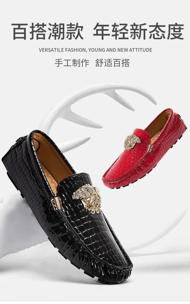 European Station Slip-On Lazy Beanie Shoes Men's Crocodile Pattern Men's Shoes 36 Small Size 48 Large Size New Casual Men's Leather Shoes