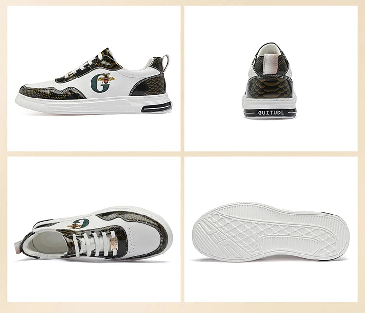 Italian Designer Men's Casual Bee Shoes, Luxurious and Fashionable Genuine Leather Business Shoes, Classic Sports Shoes