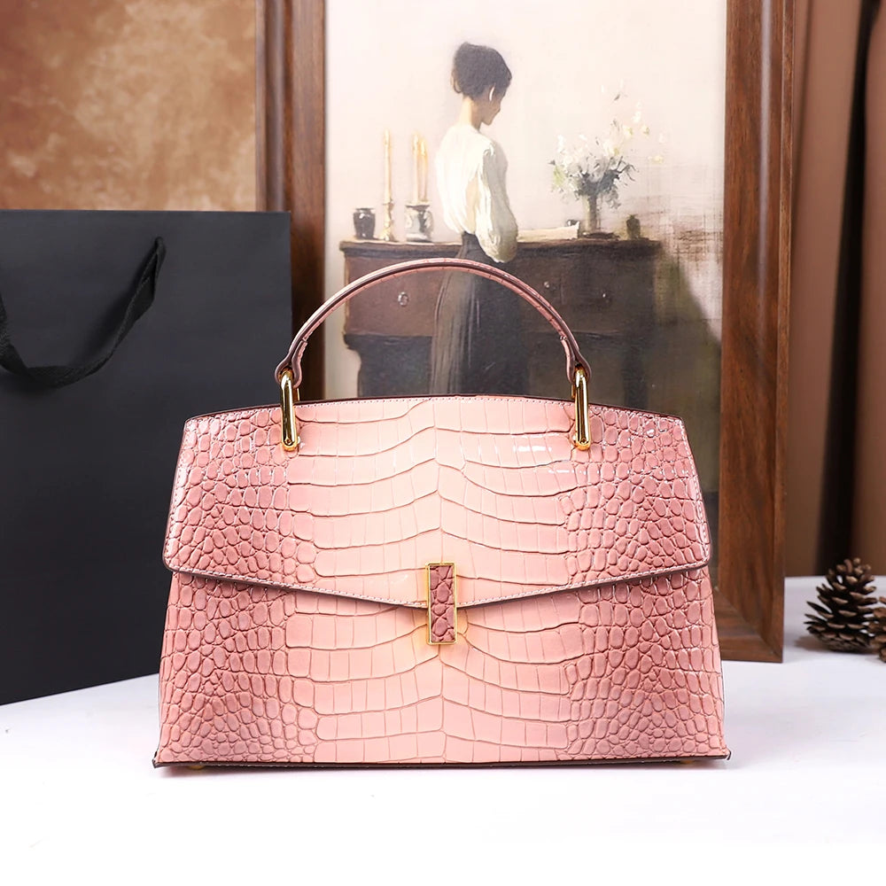 2025 New Crocodile Pattern Large Capacity Handbag Vintage Ladies Single Shoulder Slant Cross Bag Stylish Simple Women's Purse