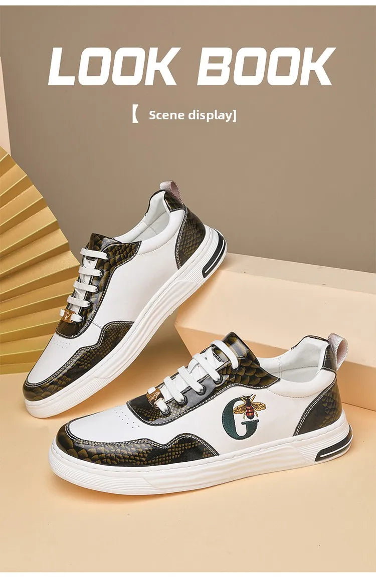 Italian Designer Men's Casual Bee Shoes, Luxurious and Fashionable Genuine Leather Business Shoes, Classic Sports Shoes