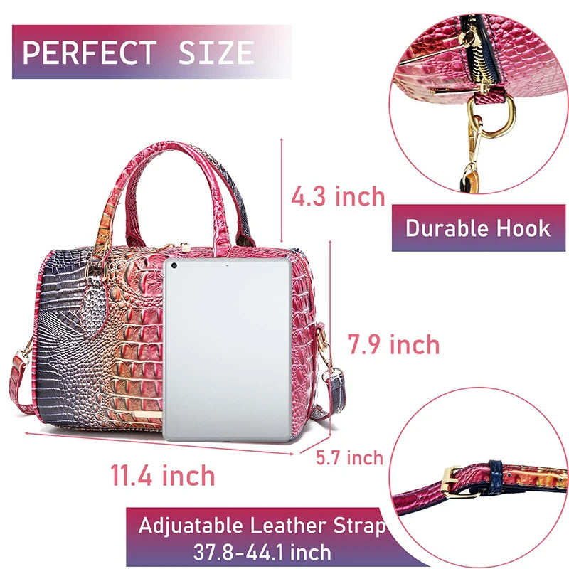 Top-Handle Crocodile Purses For Women Crossbody Leather Bags Trendy Large Capacity Tote with Shoulder Strap Lady Commuting Bags