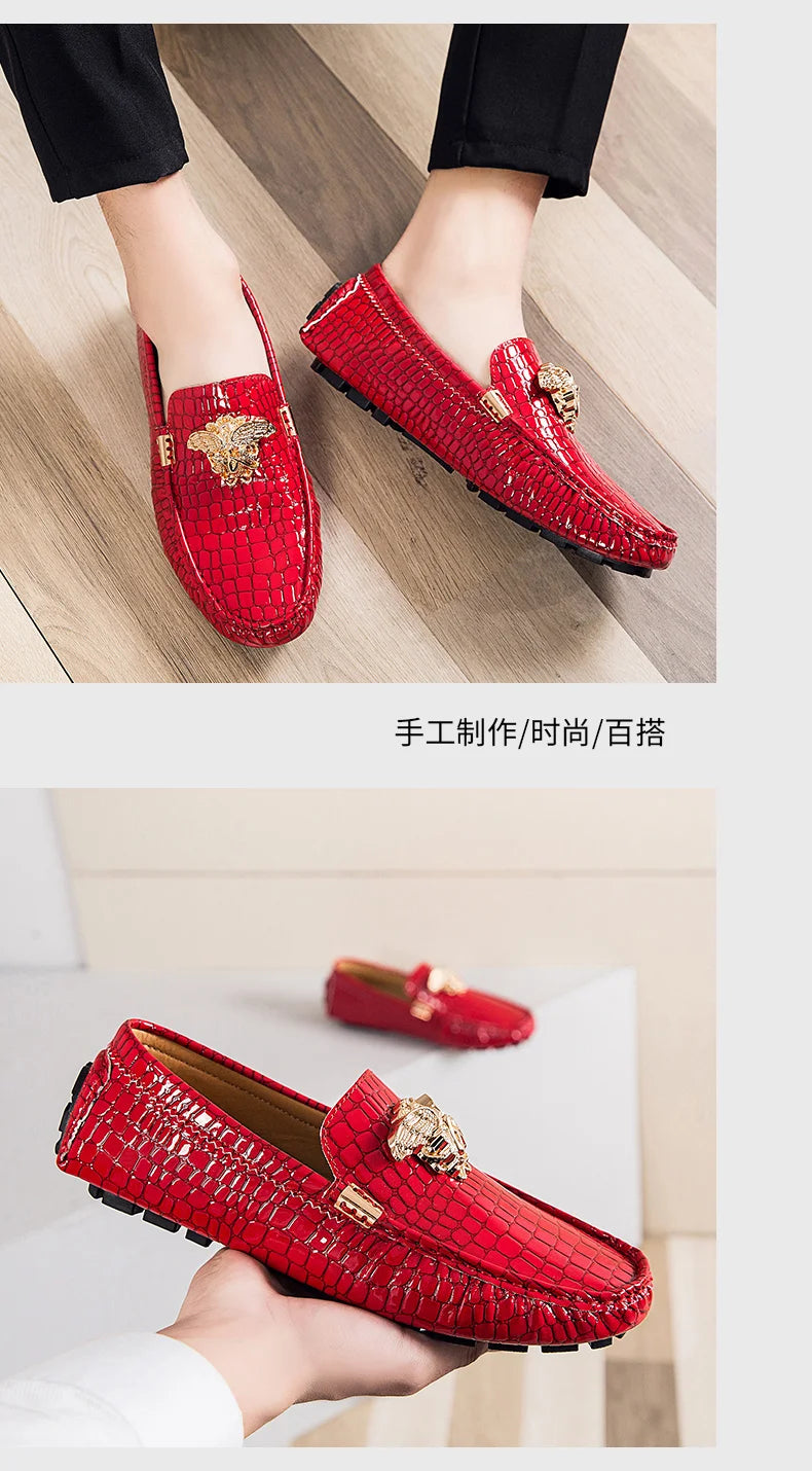 European Station Slip-On Lazy Beanie Shoes Men's Crocodile Pattern Men's Shoes 36 Small Size 48 Large Size New Casual Men's Leather Shoes