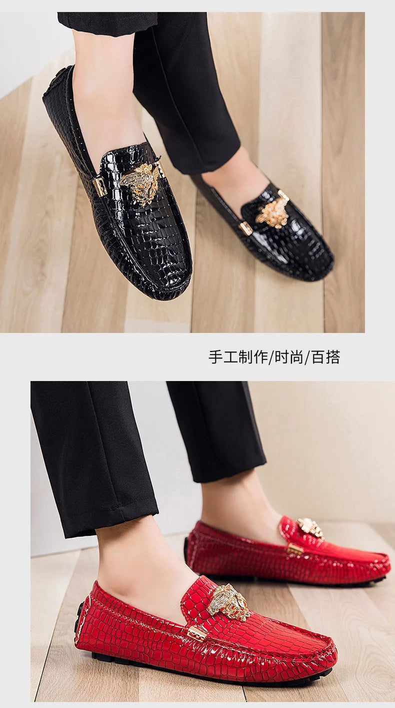European Station Slip-On Lazy Beanie Shoes Men's Crocodile Pattern Men's Shoes 36 Small Size 48 Large Size New Casual Men's Leather Shoes