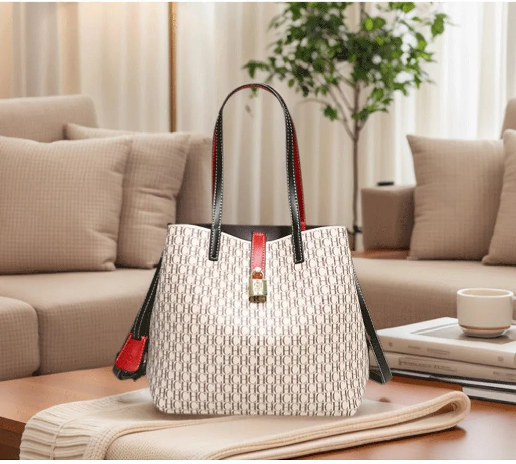 CH Premium Versatile Leather Crossbody Bag Ladies Large Capacity Daily Commuter Tote Bag Letter Print Design Ladies Fashion