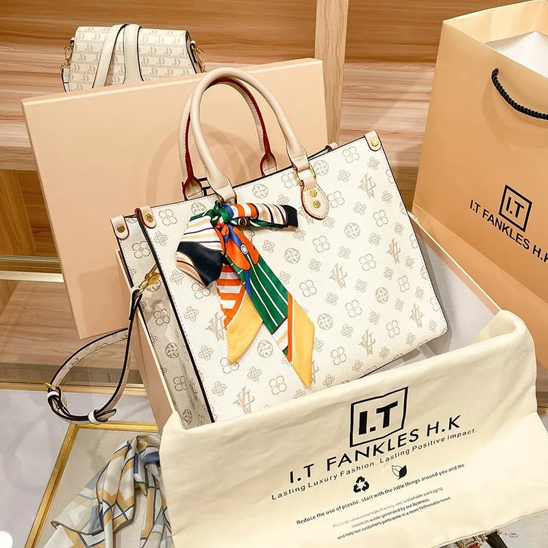 Hong Kong Genuine Leather Handbag Women's Hot Sale Of The Season New Summer Tote Bag Large Capacity Crossbody Bag for Daily Use