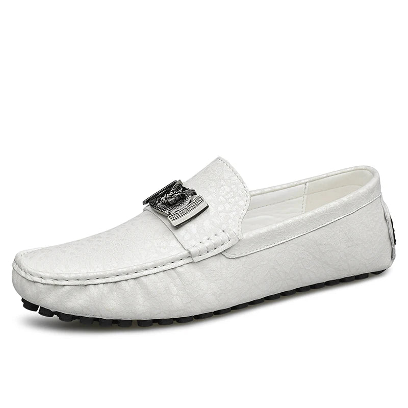 Designer Dragon Button Loafers Men's Comfortable Soft Bottom Black Fashion Flat Shoes Green Business Dress Driving Shoes for Man