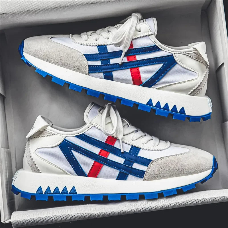 Men's classic running shoes with lace up flat bottom, sports soft sole, breathable walking canvas, Forrest Gump