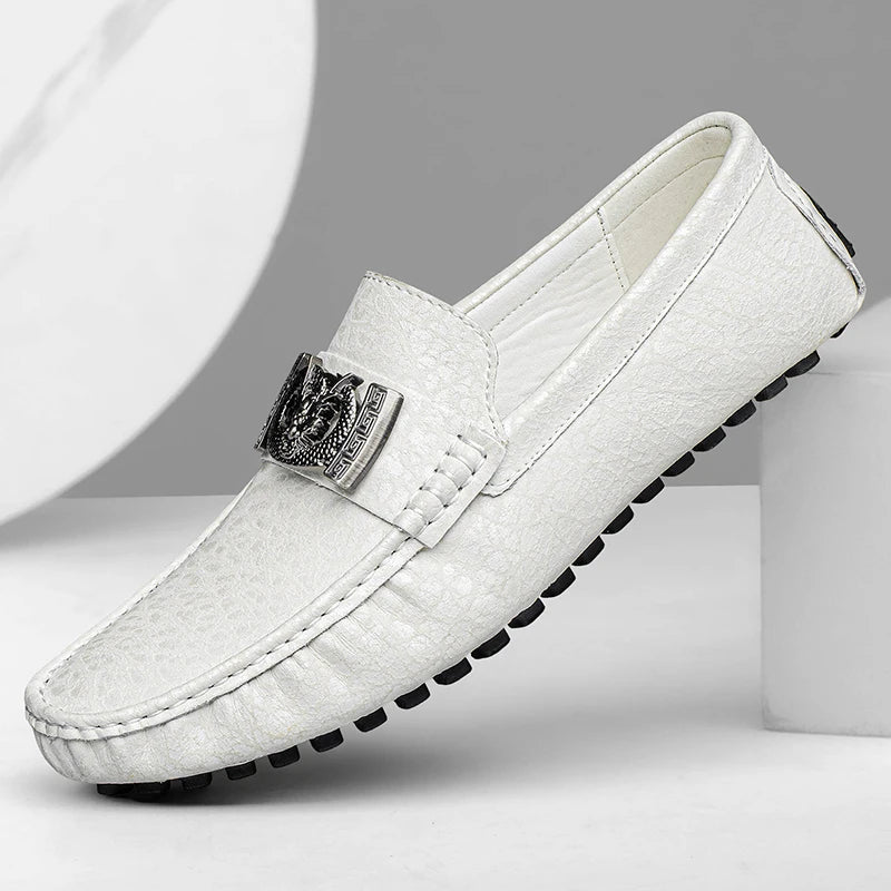 Designer Dragon Button Loafers Men's Comfortable Soft Bottom Black Fashion Flat Shoes Green Business Dress Driving Shoes for Man