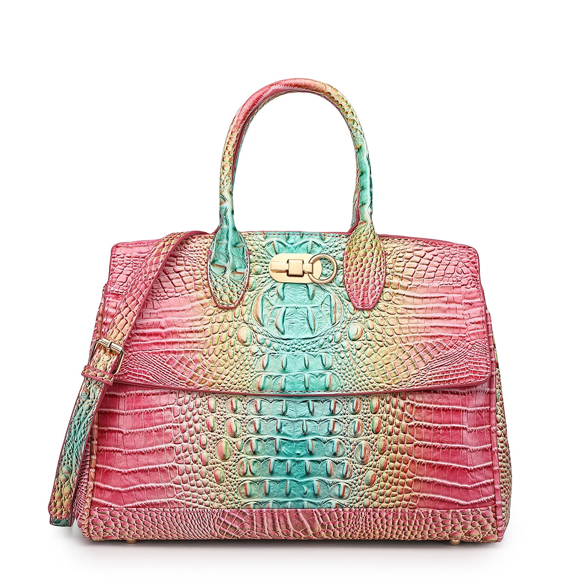 Crocodile Pattern Handbag & Purses Set, Multi-functional Vintage Top Handle Crossbody Bag & Business Clutch Bag & Card Coi