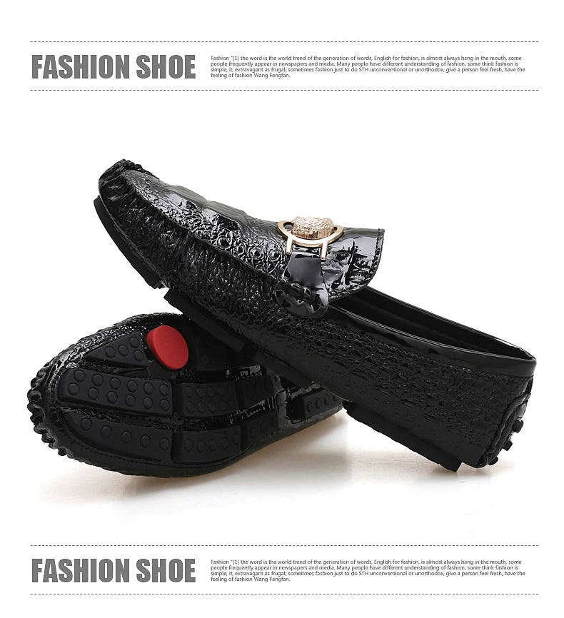 Slip-On Men's Shoes Crocodile Pattern 2025 Spring and Summer Fashion British Trendy Bright Leather Shiny Lazy Casual Beanie Shoes Handmade