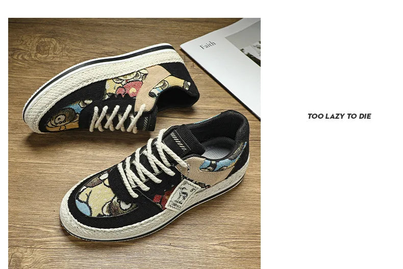 Men's Canvas Shoes Summer Breathable Sports Casual Work Shoes Soft Bottom Wear-resistant Corduroy Loafers Flat Rubber Sole