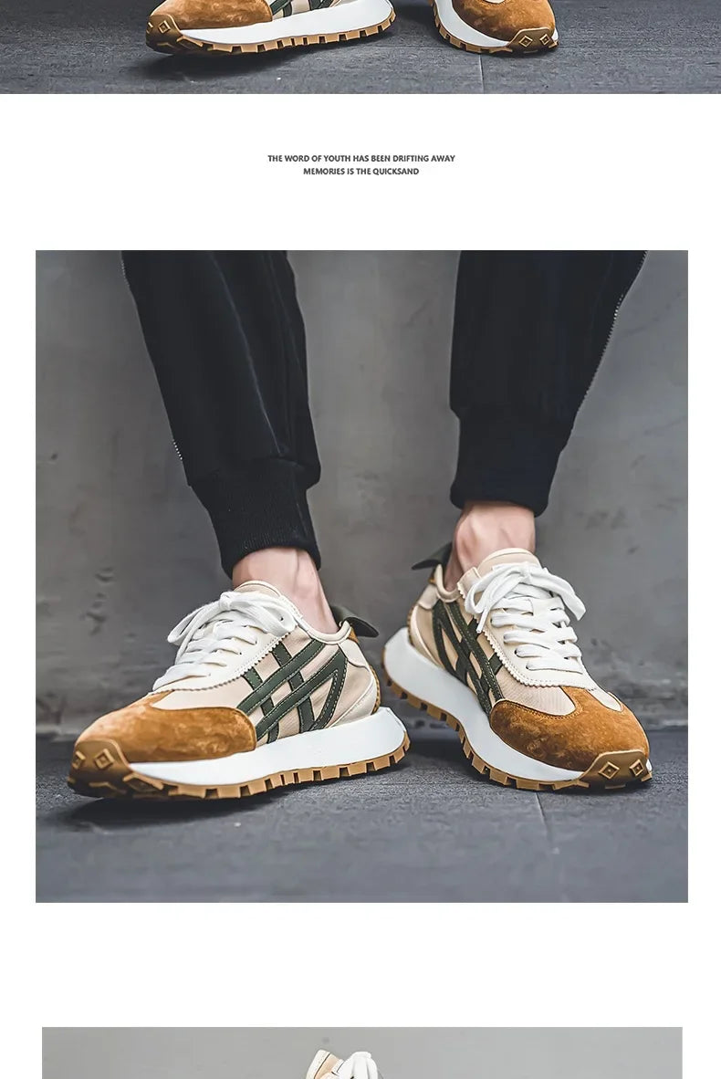 Men's classic running shoes with lace up flat bottom, sports soft sole, breathable walking canvas, Forrest Gump