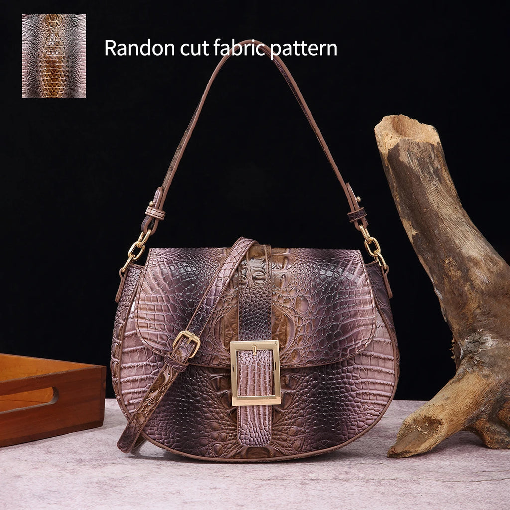 Saddle bag with large buckle and crocodile pattern, colorful underarm bag, single shoulder bag with shoulder strap and crossbody