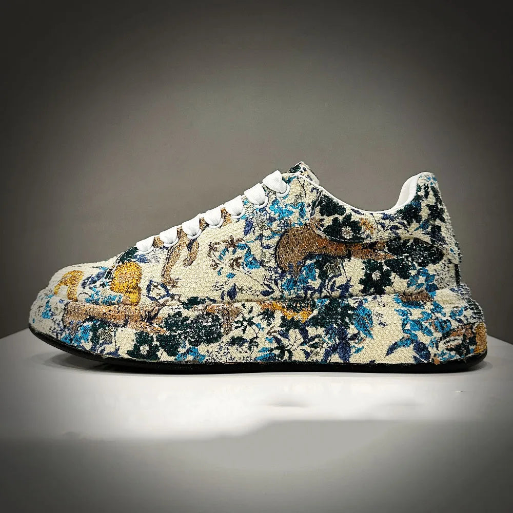 Fashion New Men's All Match Rhinestone Floral Pattern Causal Shoes Flats Male Sports Walking Sneakers  Zapatillas Hombre